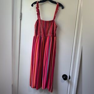 Torrid Midi Chaillis Smocked Tiered Dress in Striped Midi Dress